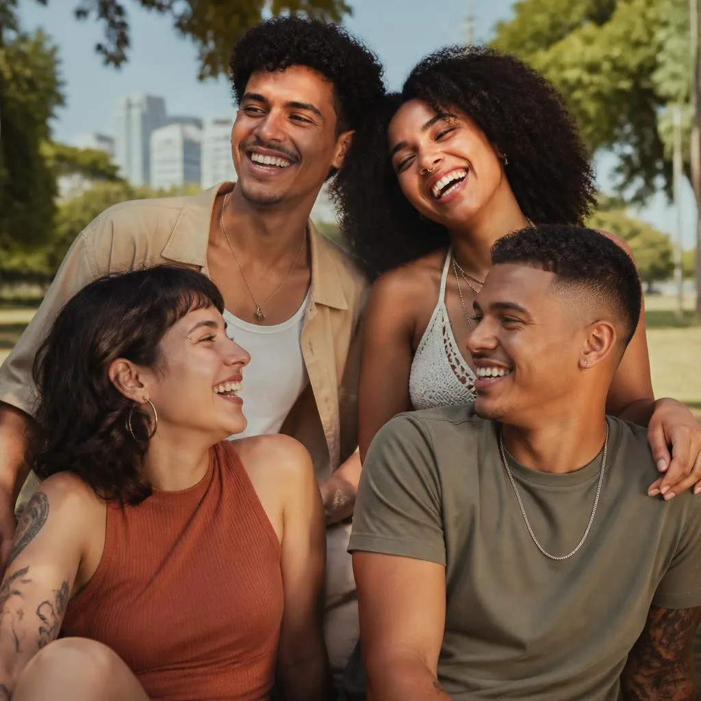Grupo de pessoas felizes que cuidam da saúde mental