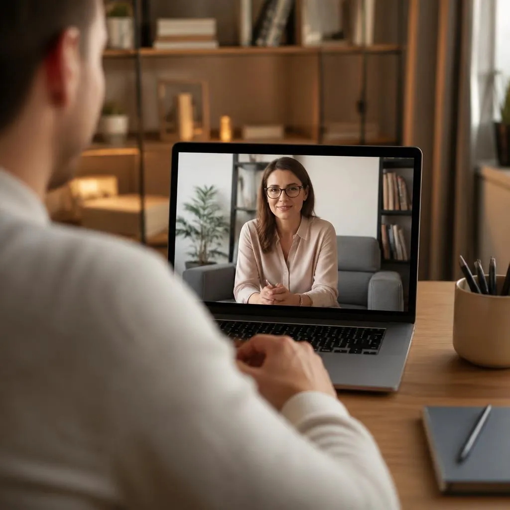 Sessão de terapia online por vídeo em um notebook